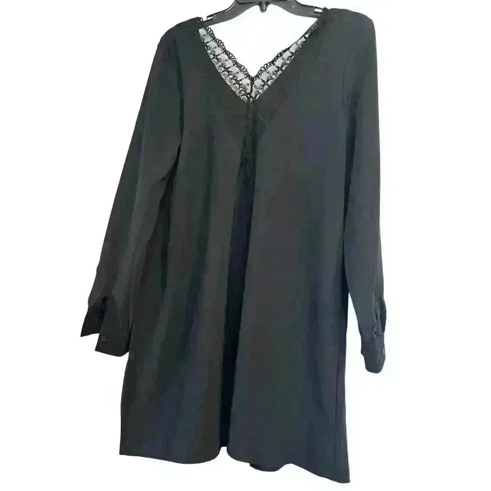 SHEIN Large Polyester Black Long Sleeve Shirt With Lace V Neck - Picture 2 of 9